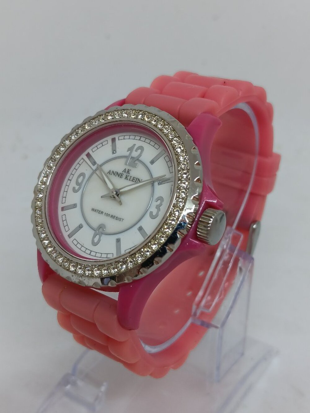 Anne Klein AK10/9439 Women's 39mm MOP Dial Pink Crystal Accent Watch NEW BATTERY